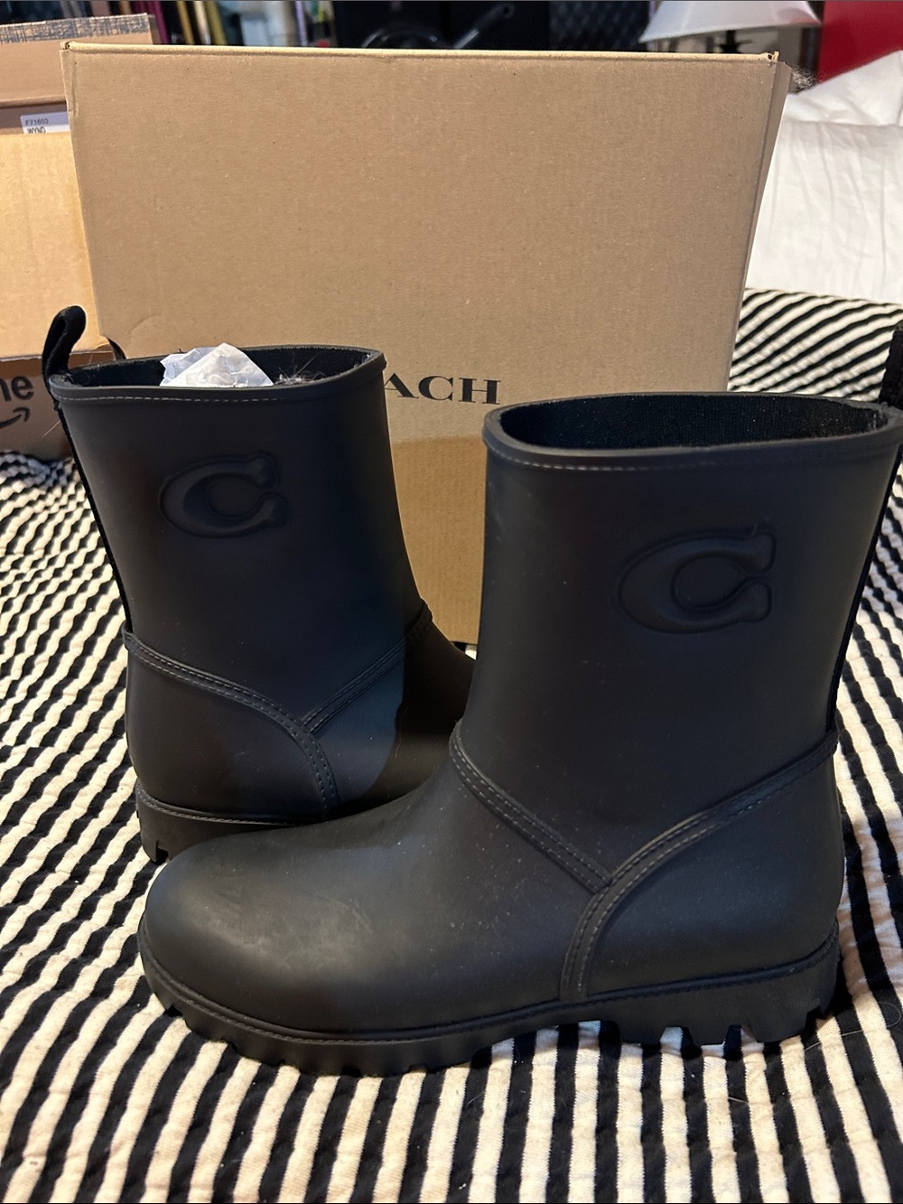 COACH Black Short Women's Rain Boots with Lug Sole - Picture 5 of 11